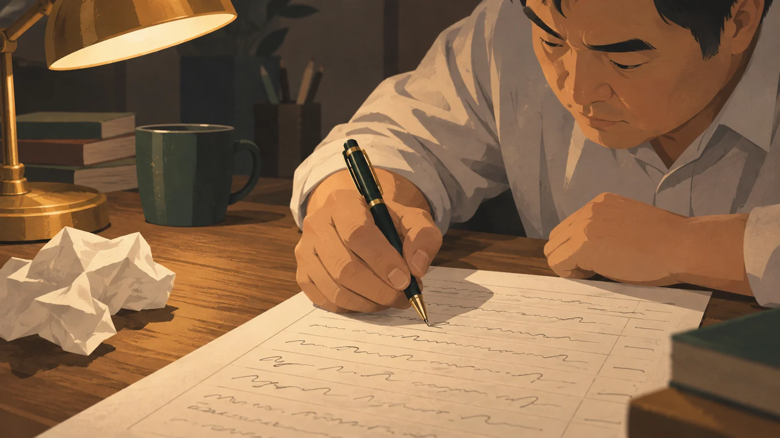 空欄を残さず答案用紙に書き込んでいるペン先