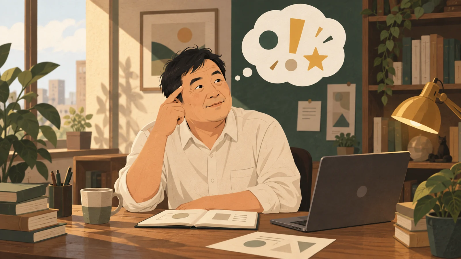 語呂合わせを思い出してひらめく表情の男性